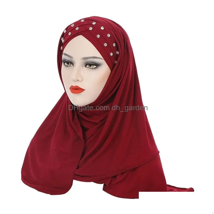 Beanie/Skull Caps New Diamond Hijab Turban One Piece Amira Instant Scarf Muslim Women Shawls Wrap Headscarf Islamic Scarves Dhgarden Dha0U