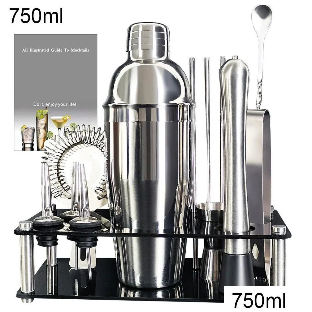 Bar Tools Boston Cocktail Shaker Wine Mixer Set Bartender Kit With Holder Drop Delivery Home Garden Kitchen, Dining Barware Otapl