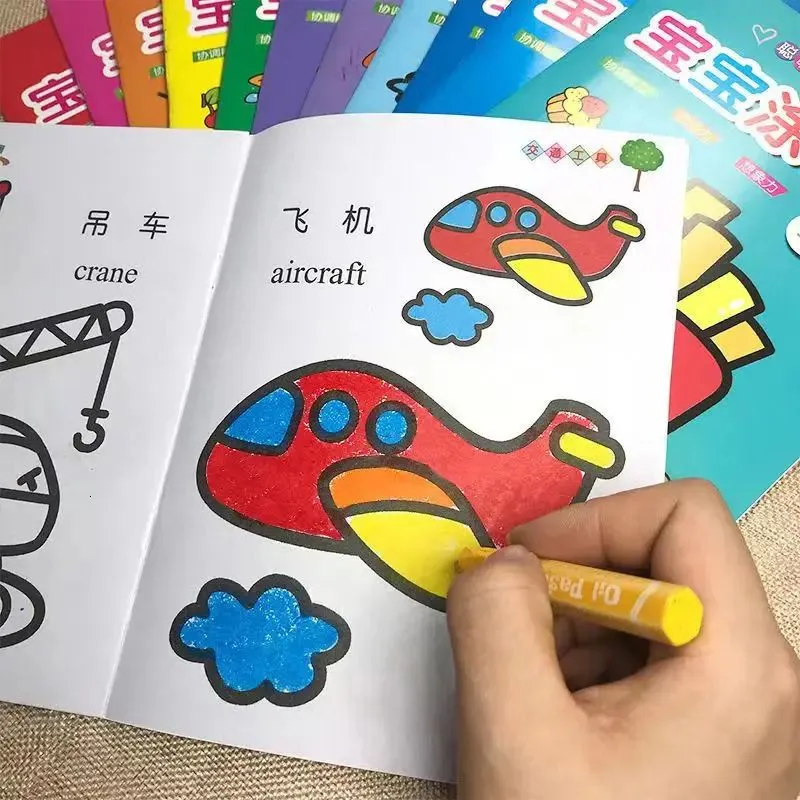 12 Books Set Kids Coloring Draw Book Car Animals Fruits Educaional Painting Notebook Toy for Children Boys Girls 2 to 6 Year 240117