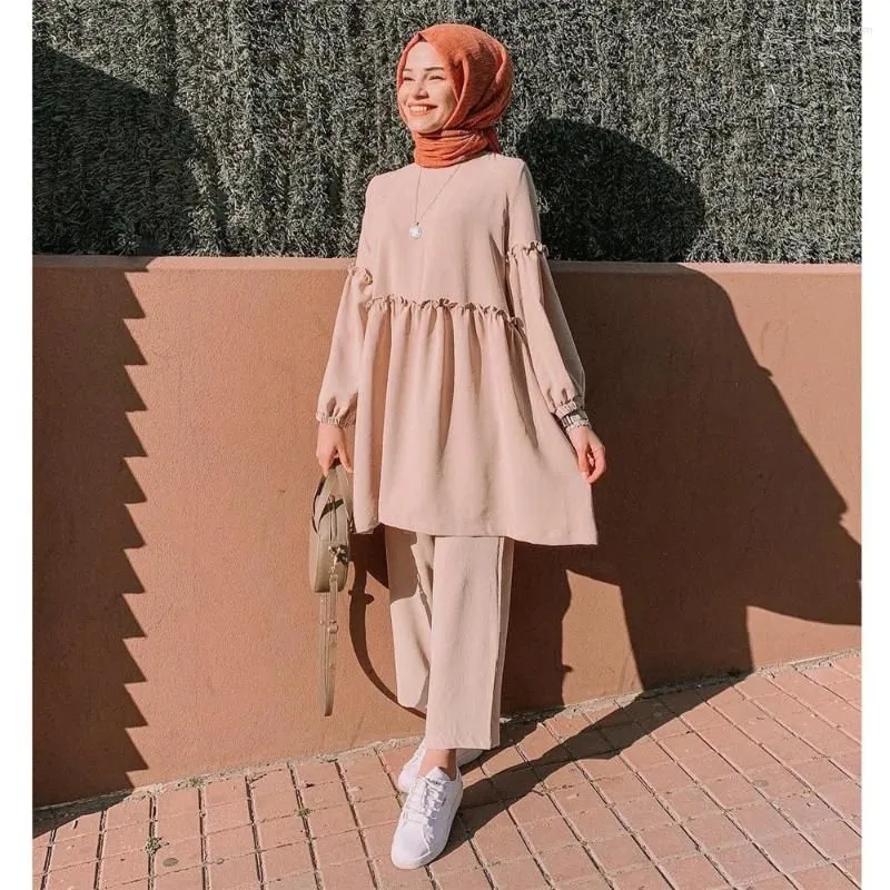 Ethnic Clothing 2 Pieces Dubai Abaya Turkish Hijab Muslim Dress Women Kaftan Islamic Grote Maten Dames Kleding Ensemble Femme