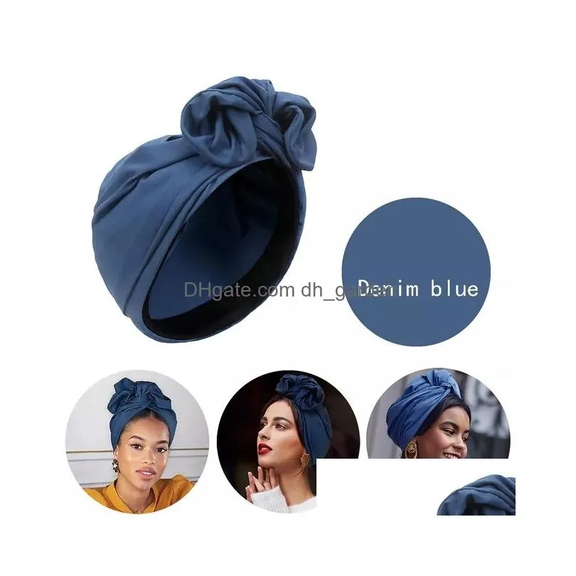 Beanie/Skull Caps 2022 New French Vintage Turban Scarf Female Bandana Headband Womens Hair Er Cap Ladies Head Wraps Muslim H Dhgarden Dhrxg