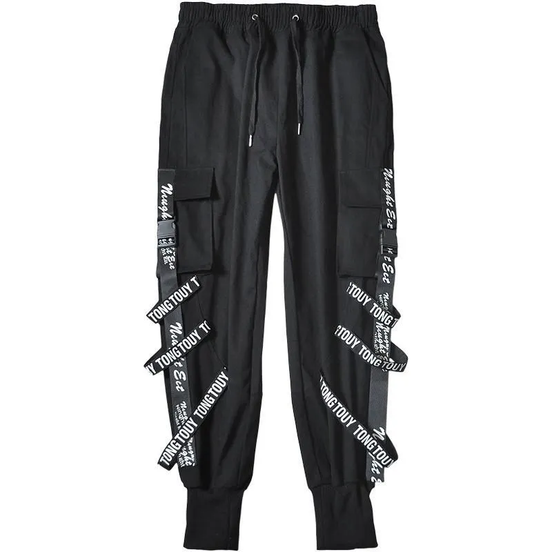 Men`s Pants Emo Cool Black Mens Joggers Cargo Trousers For Men Jogging Japanese Streetwear Hip Hop Hippie Techwear Gothic Alt Clothes