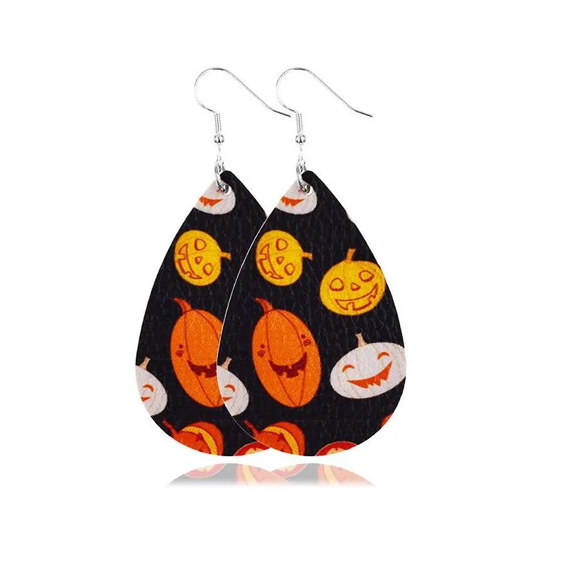 Dangle & Chandelier 15 Styles Cute Pumpkin Print Drop Earring Women Girls Skl Ghost Leather Earrings Halloween Jewelry Delivery Dhqc2
