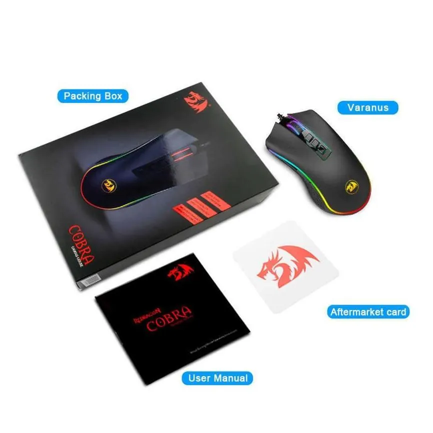 Redragon COBRA M711 RGB USB Wired Gaming Mouse 10000 DPI 9 buttons mice Programmable ergonomic For Computer PC Gamer275E6467505