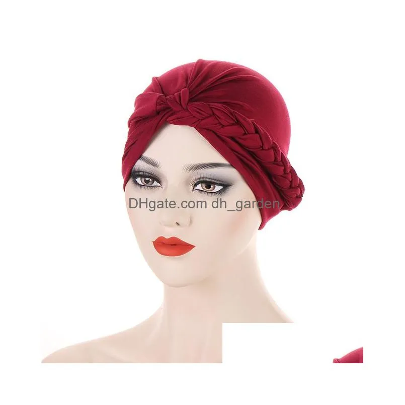 Beanie/Skull Caps Muslim Women Silk Braid Pre Tied Knot Turban Hat Headscarf Cancer Chemo Beanie Cap Headwear Headwrap Head Dhgarden Dhvql