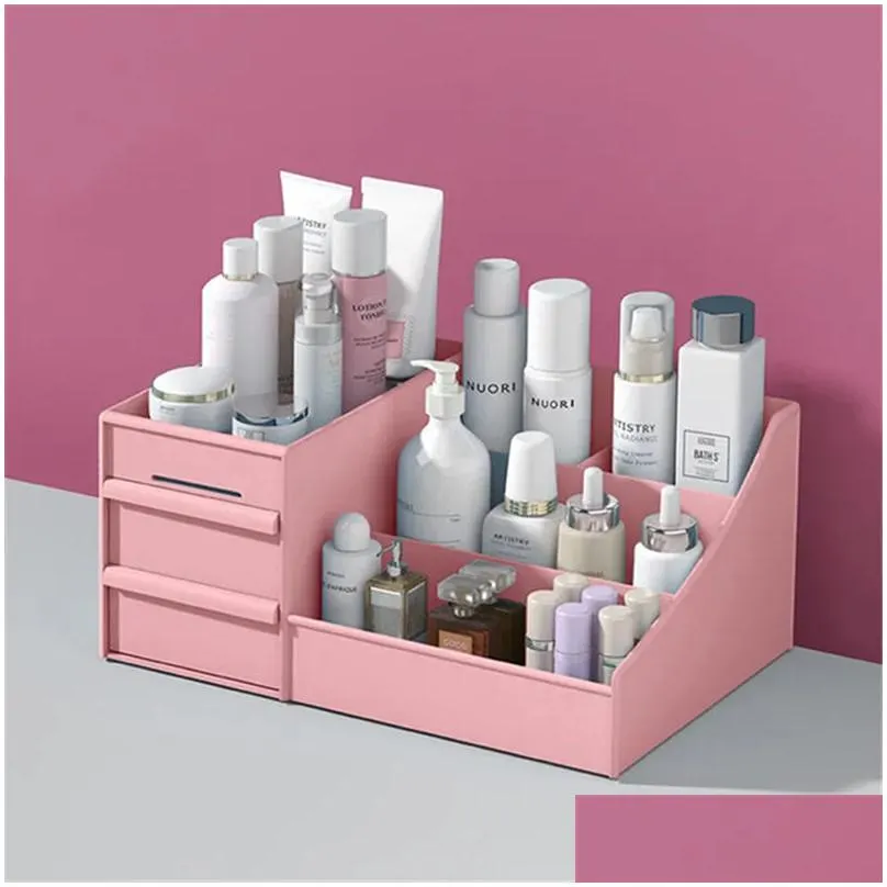 Storage Boxes & Bins Cosmetic Makeup Organizer With Ders Plastic Bathroom Skincare Box Brush Lipstick Holder Organizers Storag Drop De Dhu97