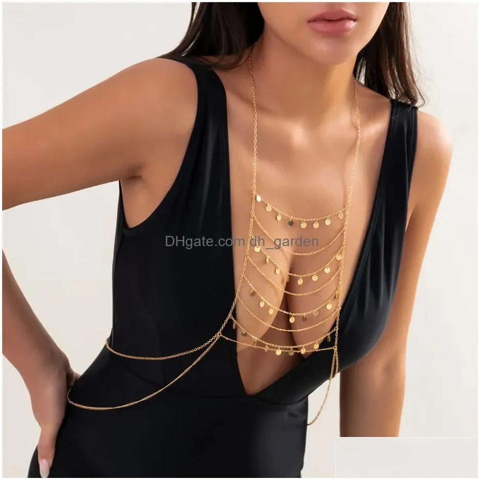 Chokers Y Cross Bra Lingerie Body Chain Necklace For Women Summer Bikini Tassel Sequin Chest Waist Belly Jewelry Accessories Dhgarden Dhhqv