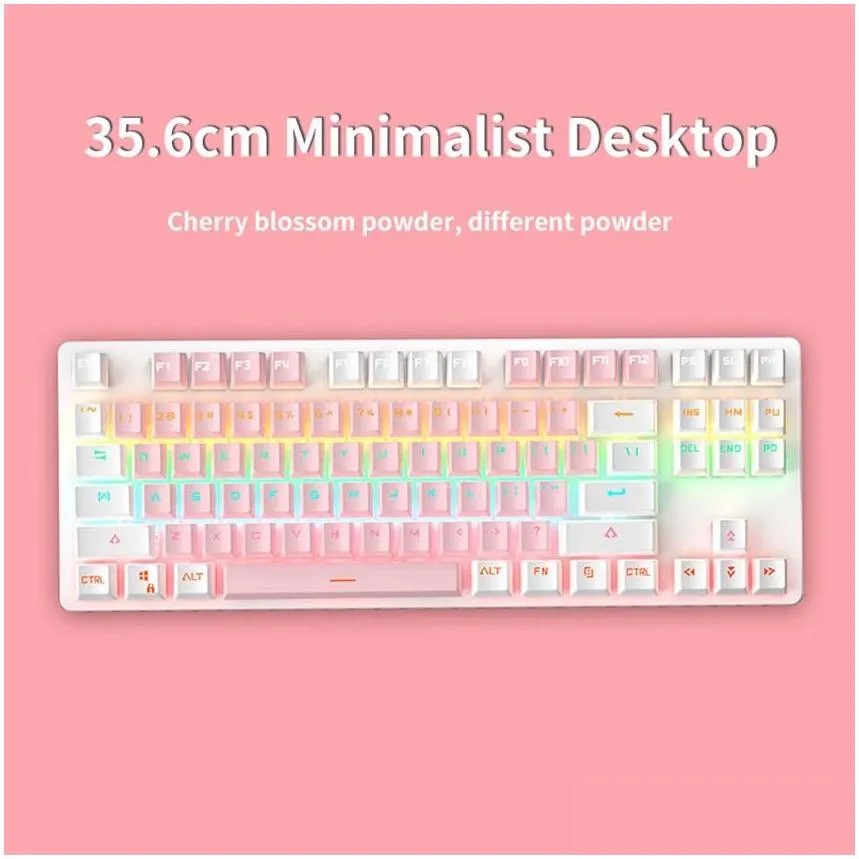 RGB 87 Key Green Axis Mechanical Gaming Keyboard Cute Backlit Desktop Peripherals Cute Small Portable Gaming Office