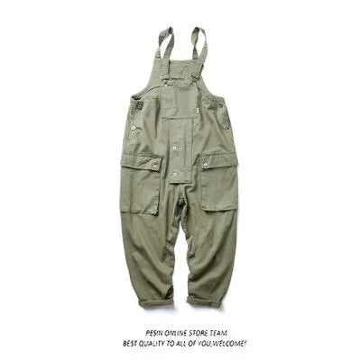 Men`s Pants Safari Style! Multi-Pocket Overalls Men Streetwear Work Cargo Jumpsuit Dungarees Baggy Bib Trousers