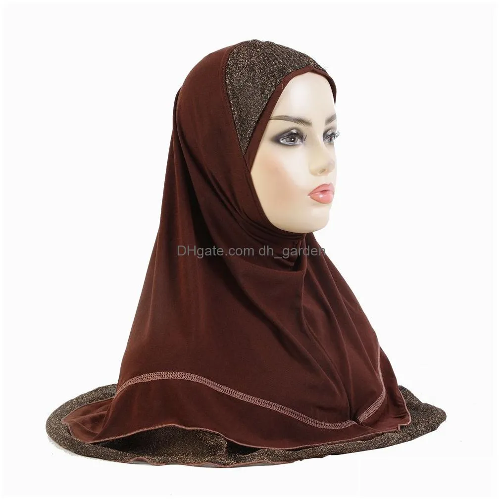 Beanie/Skull Caps One Piece Amira Muslim Hijab Women Instant Scarf Glitter Khimar Headscarf Turban Pl On Ready Made To Wear Dhgarden Dh2Ai