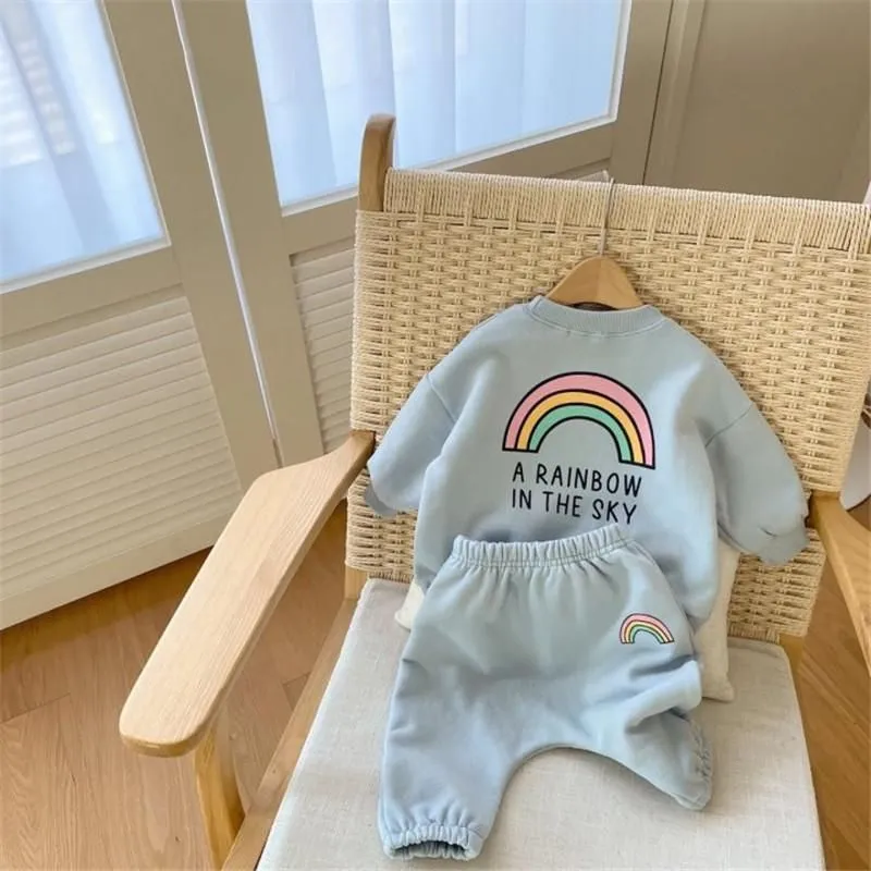 Clothing Sets Toddler Baby Clothes Set For Girl Boy Rainbow Print Long Sleeve Sweatshirt Tops + Pants 2pcs Suit Spring Children`s