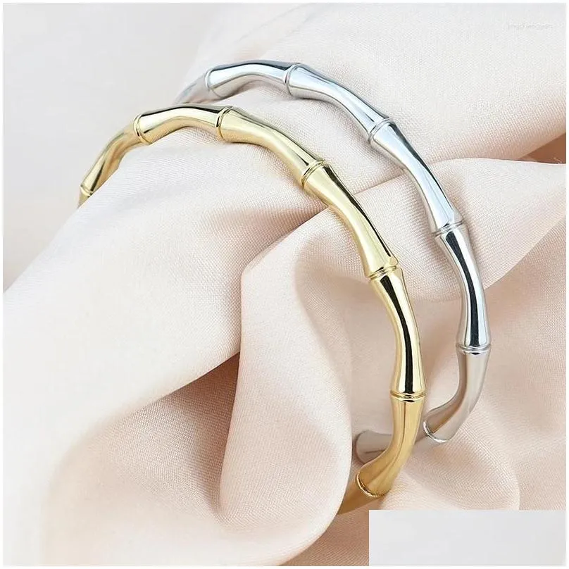 Bangle Punk Gold Color Bamboo Joint Open Cuff Bangles 2024Trend Bracelet For Women Men Classic Charm Couple Hand Jewelry Gift