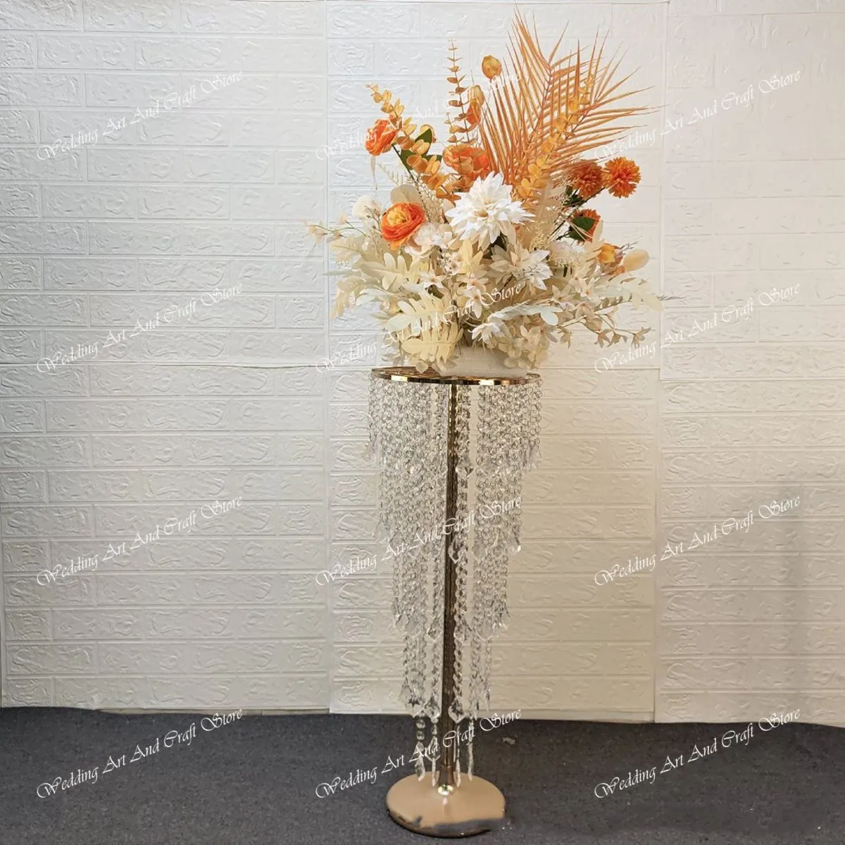 Tall Wedding Centerpieces Gold Vases Crystal Flower Vase, Crystal Metal Silver Flowers Stand For Party Tables Decorations gold pillar walkway