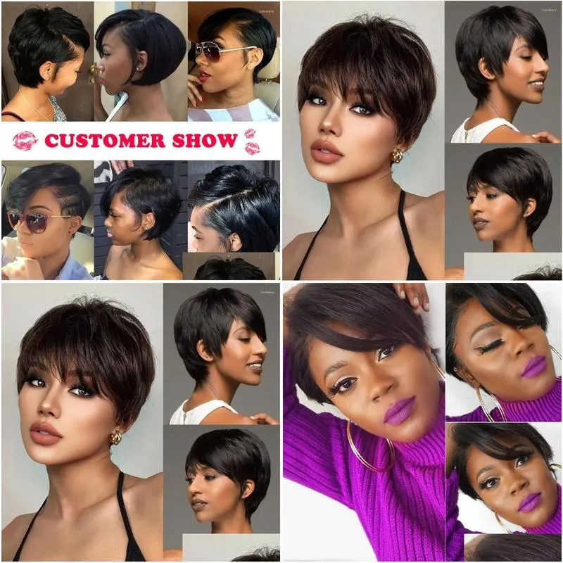 Short Pixie Cut Wigs Human Hair Lace Frontal Straight 13x4x1 Transparent Front For Black Women Preplucked Brazilian