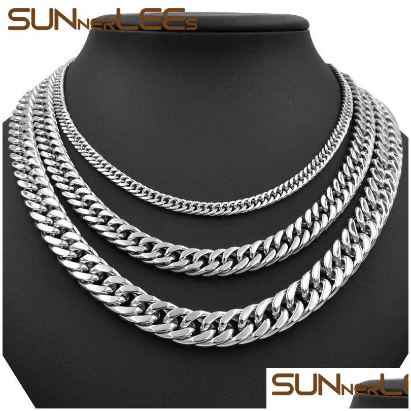 Chains Fashion Jewelry 5Mm 7Mm 9Mm 11Mm Sier Color Stainless Steel Necklace Double Curb Cuban Link Chain For Mens Womens Sc19 Drop Del Otr2F