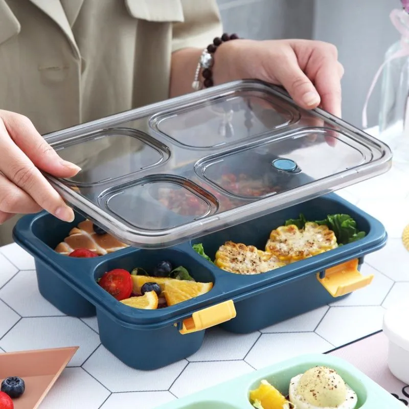 Four Compartment Lunch Box Portable Microwave Safe Dinnerware Sets School and Office Salad Boxes Container for Adult Kids MHY019