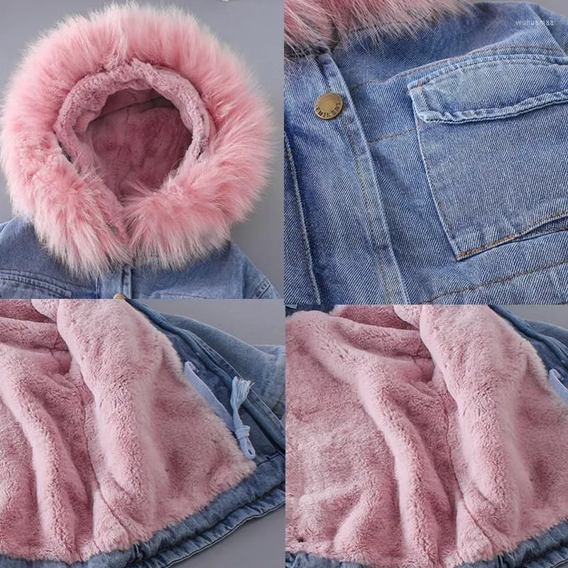 Down Coat Winter Girls Clothing Baby Girl Clothes Jean Jacket Outerwear Fur Velvet Toddler Kids Parka Children`s Denim JacketDown