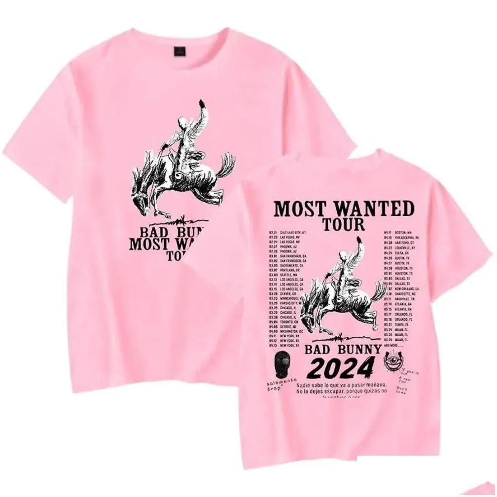 Men`S T-Shirts Rapper Bad Bunny Most Wanted Tour 2024 Oversized T Shirt Women Men Summer Fashion O-Neck Short Sleeve Funny Tshirt Grap Otzyb