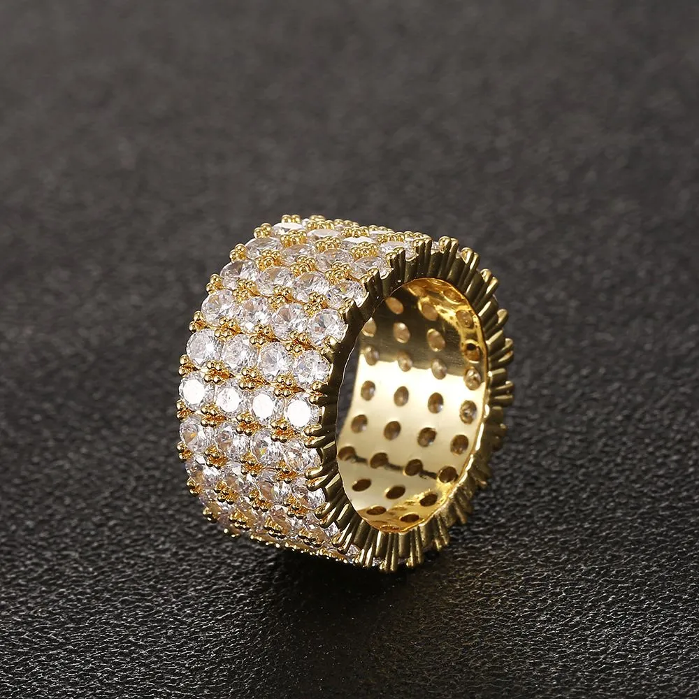 13mm Size 612 4 Rows Tennis Ring Copper Gold Silver Cubic Zircon Iced Out Rings Hip Hop Jewelry211582545816116089