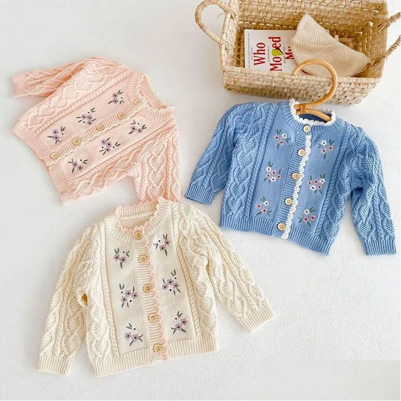 Jackets Toddler Baby Girls Knitting Cardigan Flower Embroidery Autumn Winter Infant Girl Sweater CoatJackets