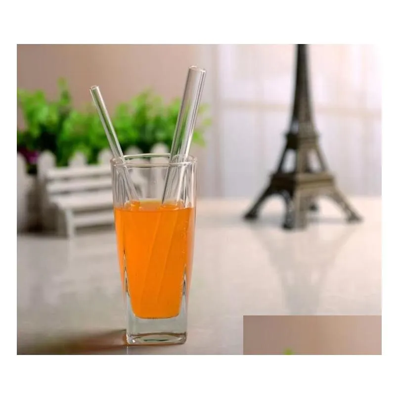 Drinking Straws Transparent Glass Sts Clear Reusable Wedding Birthday Party Thick Straight Pipe 20Cm Drop Delivery Home Garden Kitchen Dh5Vw