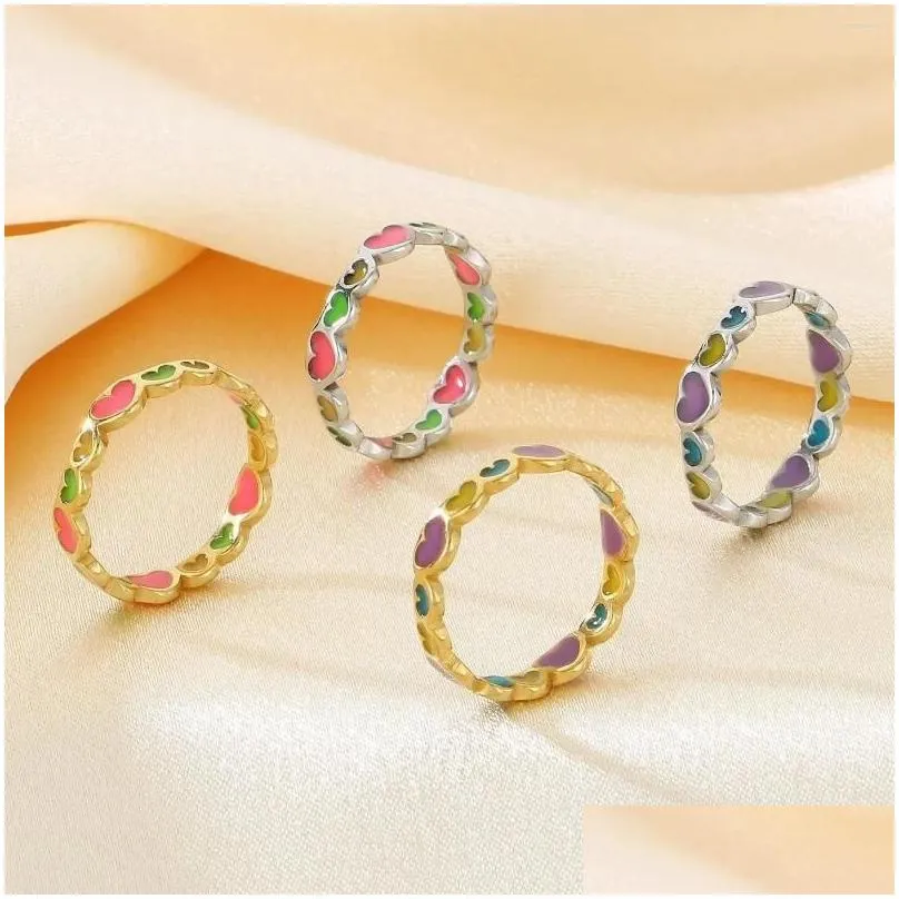 Cluster Rings Love Drops Oil Night Glow Titanium Steel Women`s Simple Ring Birthday Gift Girl Party Jewelry