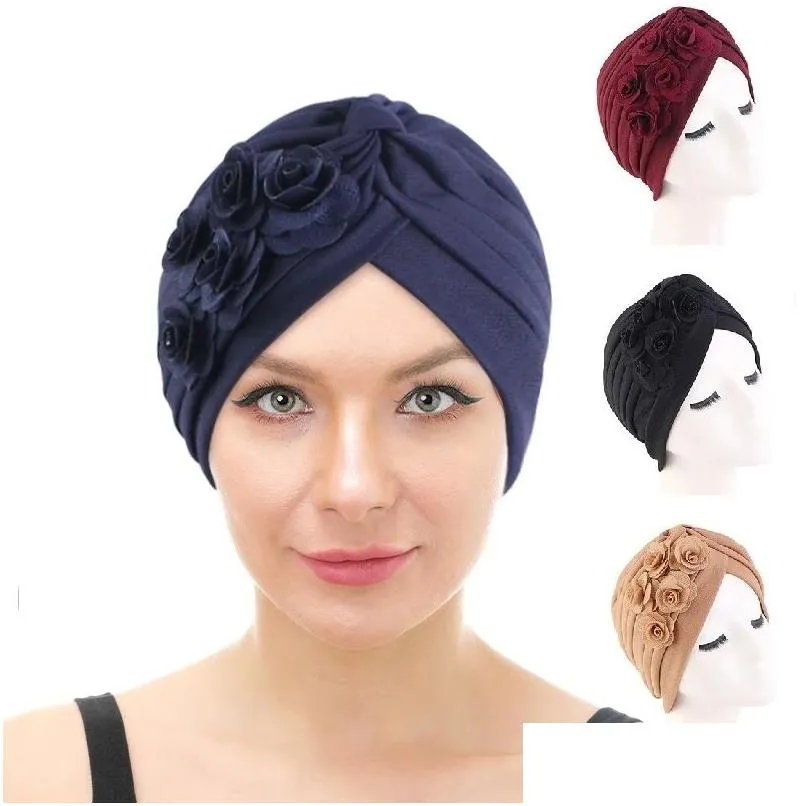 Beanie/Skull Caps New Womens Flower Turban Hat Ready African Headtie Wedding Party Headwear Chemo Knotted Indian Cap Muslim Dhgarden Dhoy0
