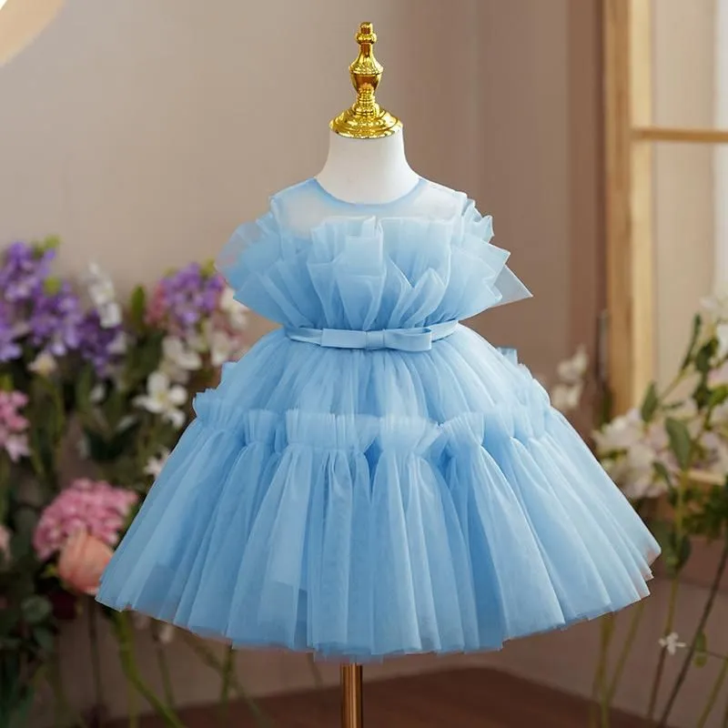 Girl`s Dresses Baby 1st Birthday Clothes Solid Girls Baptism Dress Flower Toddler Kids Wedding Party Gown Born Christening