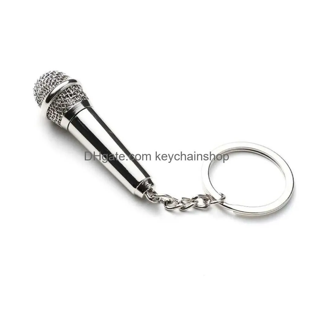 Keychains & Lanyards 2Pcs Metal Hip-Hop Microphone Keychain For Women Men Mini Key Funny Singer Gift Accessories R231005 Drop Deliver Dhyvd