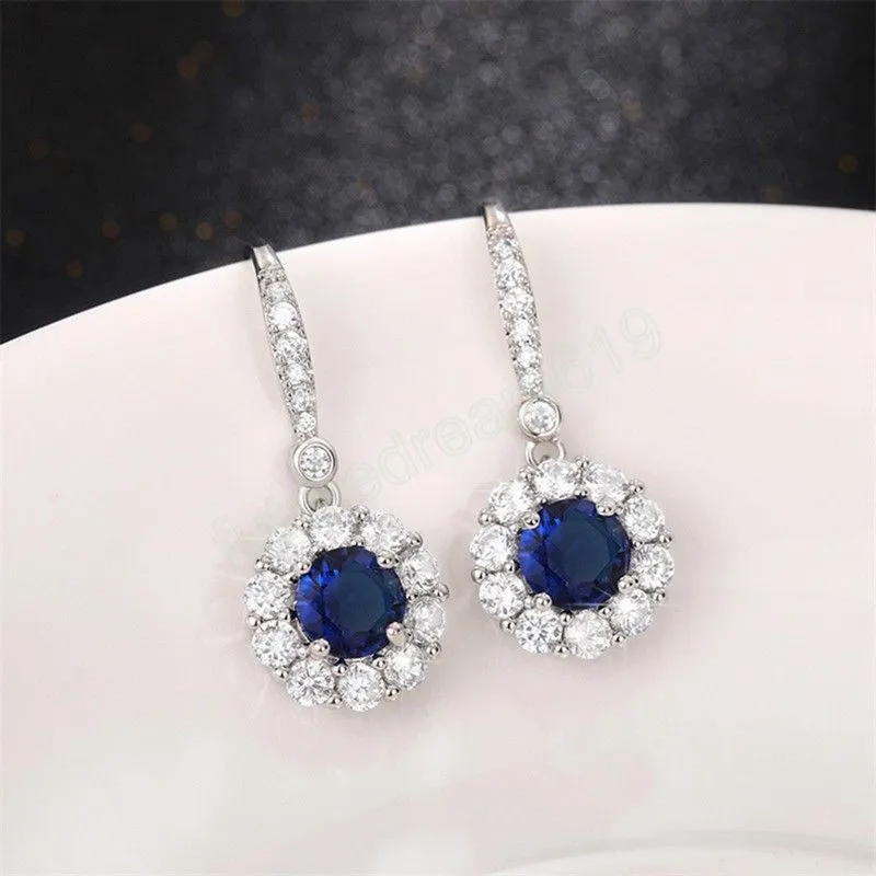 Fashion Deep Blue Dangle Earrings For Women Newly Designed Temperament Lady`s Earrings Wedding Party Luxury Jewelry