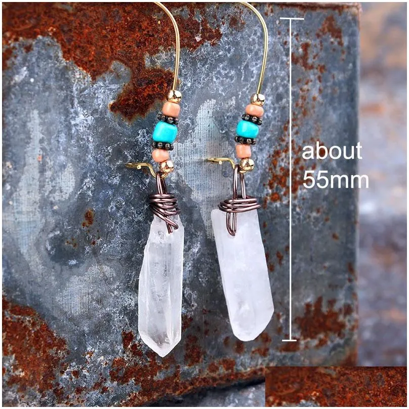 Stud Natural Gemstone Handmade Copper Earring For Women Girls European And United States Fashion Seedbeads Crystal Dangle Earrings Dr Dhyo0