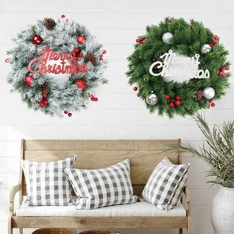 Decorative Flowers 35cm Christmas Wreath Simulation Flower Vine Ring Pine Cone Ornaments Tree Decoration Door Window Arrangement