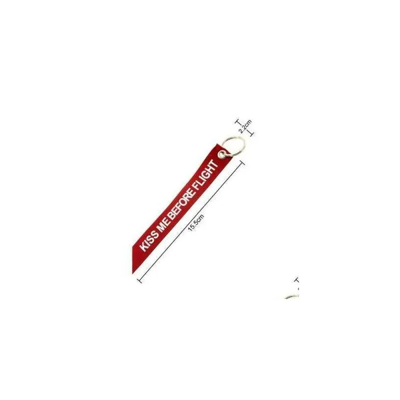 Keychains & Lanyards Remove Before Flight Kiss Me Chain Metal Mini Plane Red Print Ring For Aviation Gifts Jewelry Soft Fob L230314 D Dh75V