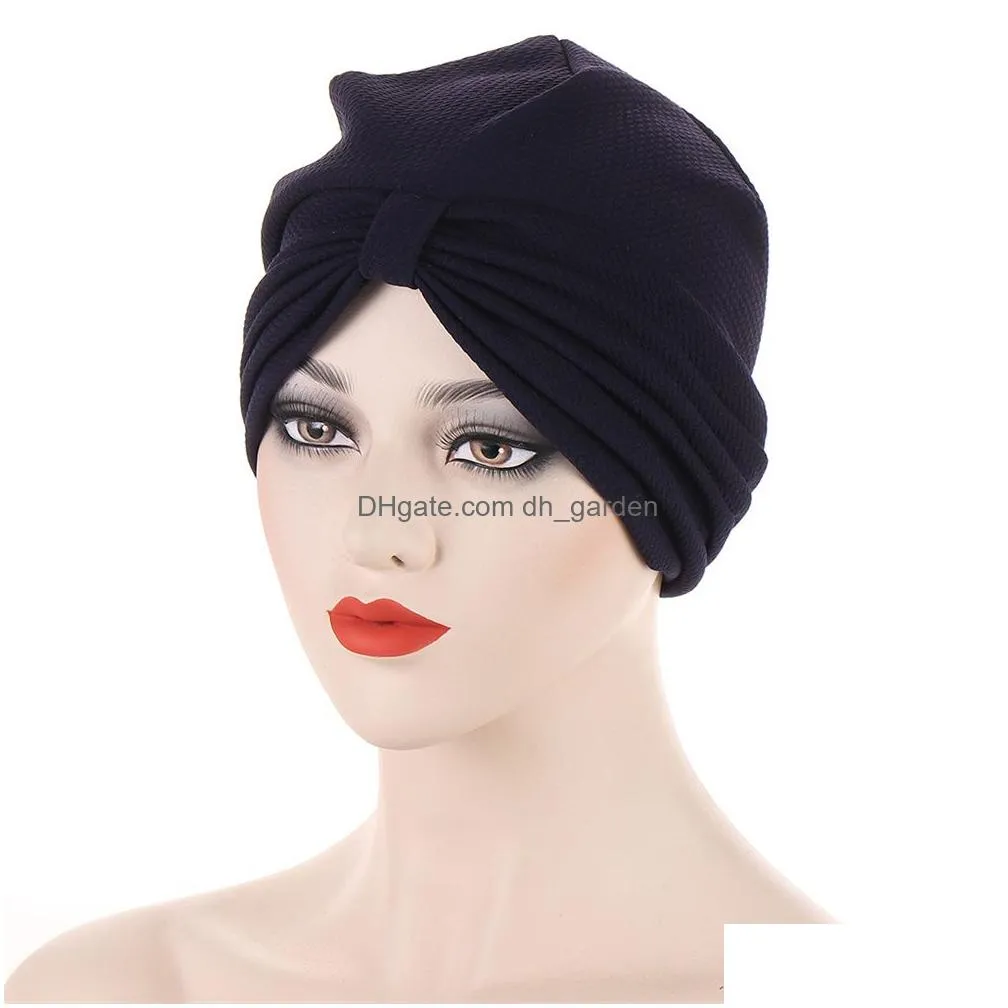 Beanie/Skull Caps Women Muslim Turban Big Knot Islamic Inner Hijab Twisted Headwrap Headscarves India Hats Femme Musman Turb Dhgarden Dhr2V