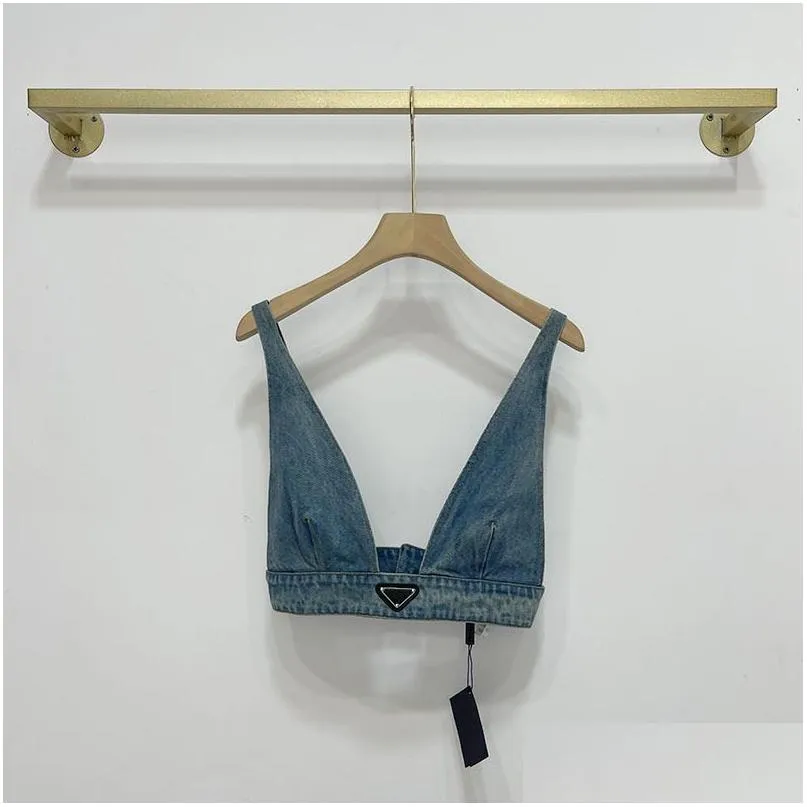 Women`S Tanks & Camis Summer Womens Washed Denim Tank Top With Triangle Label Bra And Open Back Vest Y Fashion Versatile Drop Delivery Dhnxj