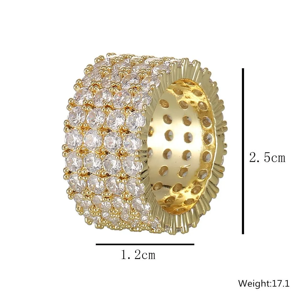 13mm Size 612 4 Rows Tennis Ring Copper Gold Silver Cubic Zircon Iced Out Rings Hip Hop Jewelry211582545816116089