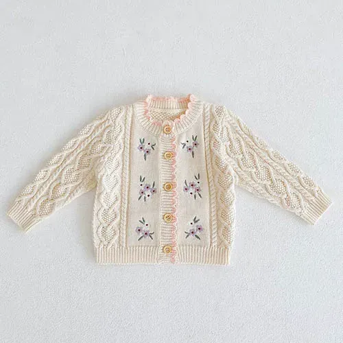 Jackets Toddler Baby Girls Knitting Cardigan Flower Embroidery Autumn Winter Infant Girl Sweater CoatJackets