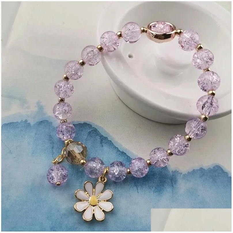 Identification Bracelet Jewelry Lovely Korean Gemstone Amethyst Bead Bracelets Womens Girls Candy Color Lucky Daisy Stackable Drop De Dhtzk