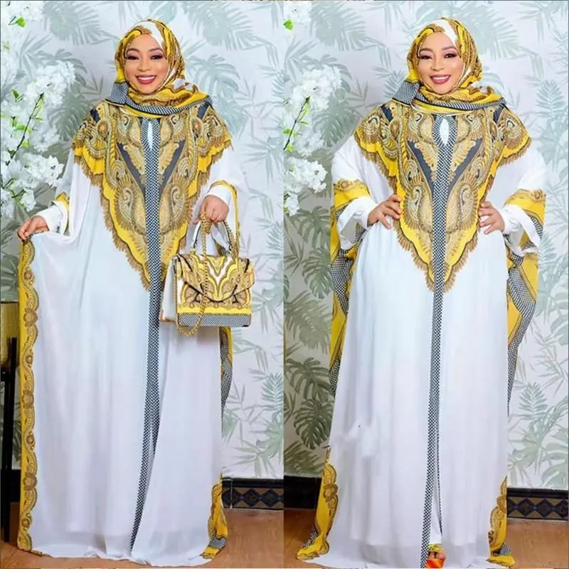 Ethnic Clothing Middle East Printed Robe African Women Traditional Muslim Burqa Chiffon Streetwear Dashiki Boubou Dress