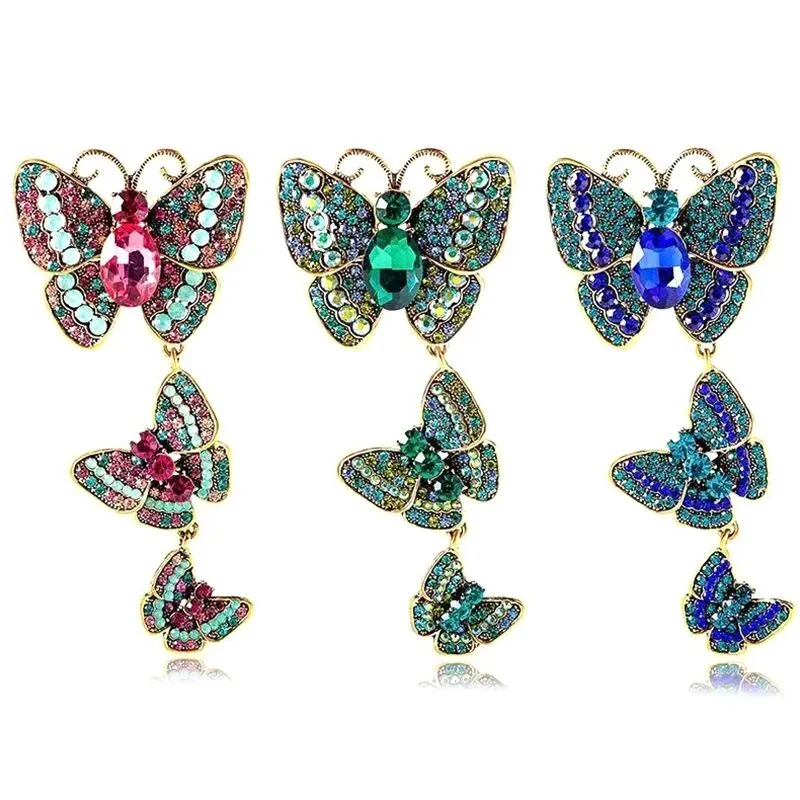 New Rhinestone Butterfly Brooches For Women Vintage Butterfly Insects Party Casual Brooch Lapel Pins Badge Jewelry Gifts
