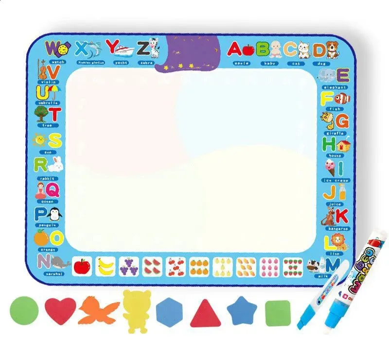 Large Size Water Drawing Mat Aqua Doodle Magic with Pens Montessori Toy Painting Board Mess Free Educational Set for Kid 240131