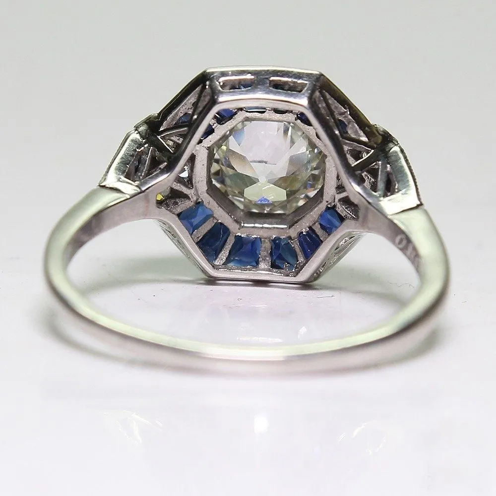 Antique Jewelry 925 Sterling Silver Diamond Sapphire Bride Wedding Engagement Art Deco Ring Size 5128098401