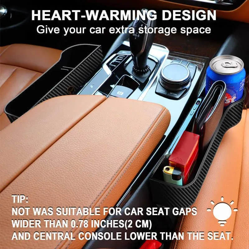 Upgrade New Car Seat Gap Filler Between Front Seat Car Organizer and Storage Box Auto Premium Plastic Console with Cup Holders