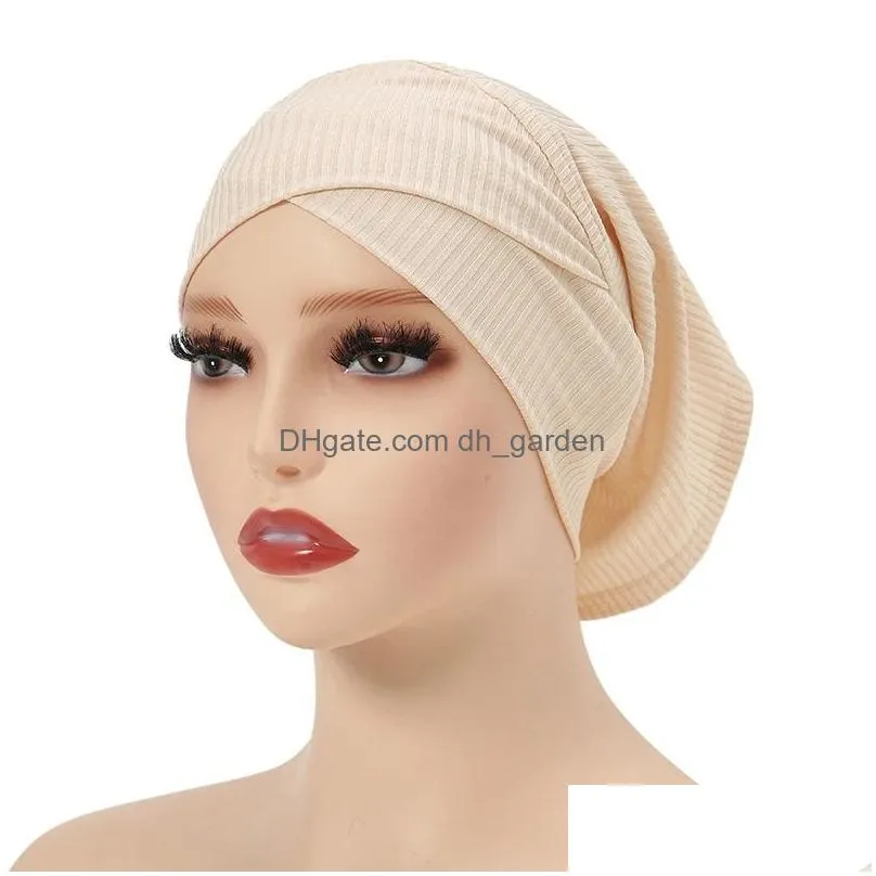 Beanie/Skull Caps Soft Underscarf Cross Elastic Inner Hat Jeresy Cotton Muslim Hijab Tube Bone Bonet Cap Islam Arabic Turban Dhgarden Dhkac