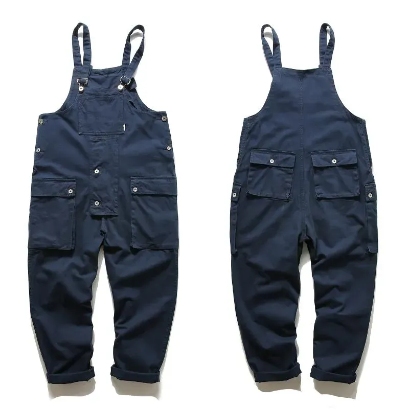 Men`s Pants Safari Style! Multi-Pocket Overalls Men Streetwear Work Cargo Jumpsuit Dungarees Baggy Bib Trousers