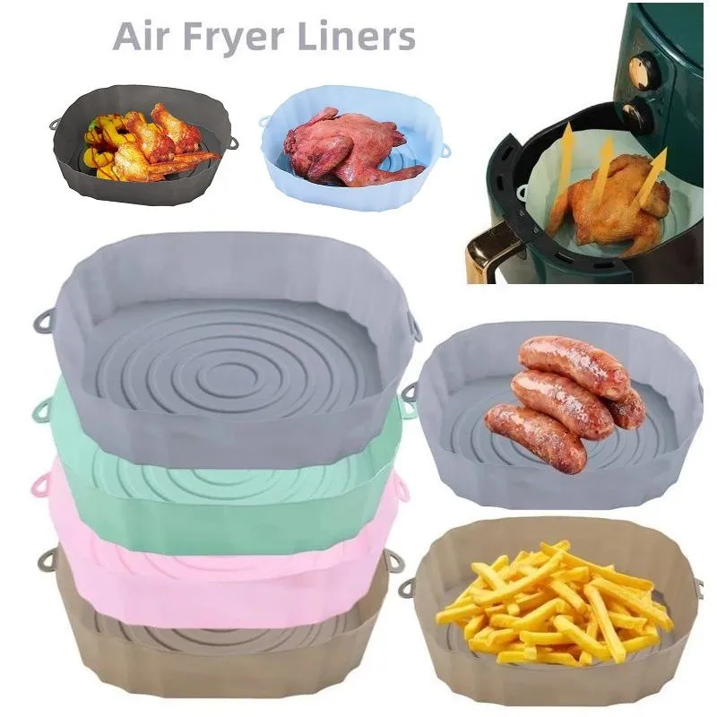 Silicone Air Fryers Baking Dishes Oven Baking Tray Kitchen Pizza Fried Chicken Basket Mat silica gel Airfryer Grill Pans T9I002598