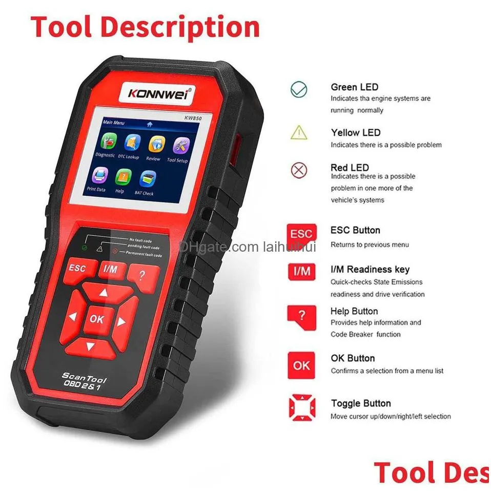 konnwei obd2 car code readers diagnostic scanner universal auto obd automotive diagnostics tool odb2 check engine kw850