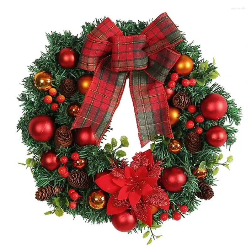 Decorative Flowers Wall Hanging Christmas Wreath Outdoor Festive Holiday Wreaths Plaid Bowknot Pine Cone Needle Ball For Indoor