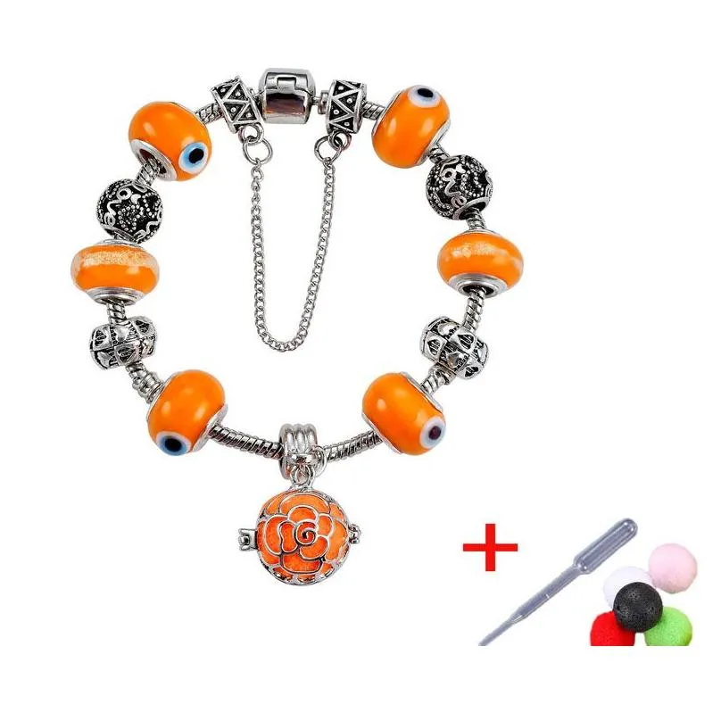 Beaded Antique Sier Plated Charm Bracelets European Big Hole Evil Eye Charms Glass Beads Per Locket Dangle For Drop Delivery Jewelry Dht2C