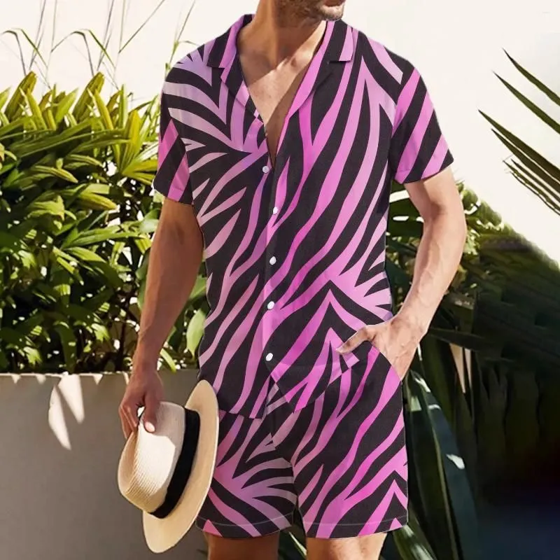 Men`s Tracksuits 2023 Summer Set Shirt Digital Printed Pattern Line Design Casual Hawaiian Suit